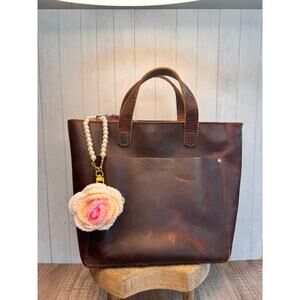 Crochet Bag Charm Crochet Pearl White Rose Charm Pearl Wristlet White Flower